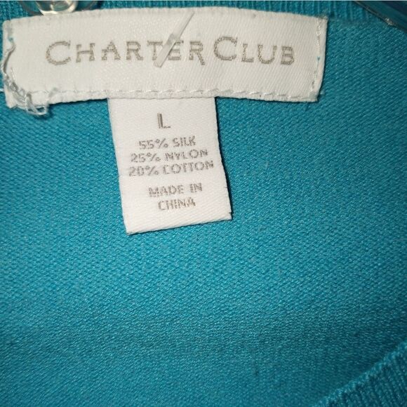 Charter Club L Blue Longsleeves SILK Blend Button Up Women's Cardigan Sweater - Picture 4 of 5
